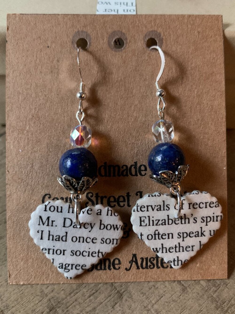 Court Street Journals Literary Heart Dangle Earrings, Handmade NWT